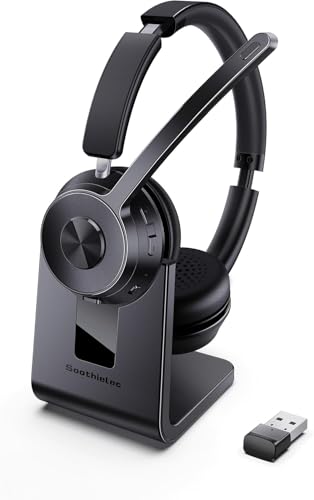 Bluetooth Wireless Headset with Noise Cancelling Microphone, Best Headset with Mic Mute & USB Dongle for PC/Computer/Laptop/Cell Phones/Remote Work/Call Center