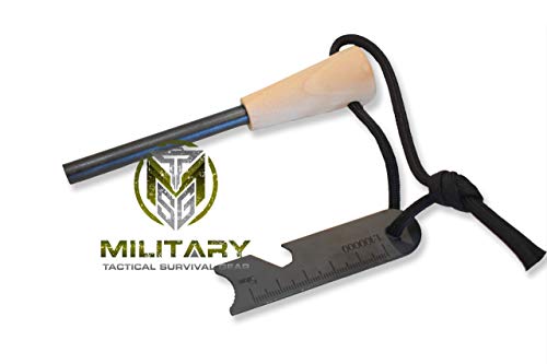 MTSG Military Tactical Survival Gear 5/16″ Fire Starter Thick Bushcraft Fire Steel with Hand Crafted Wood Handle 12,000+ Strikes Traditional Ferro Rod