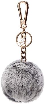 Keyrings for Women,Pom Pom keyrings by Miss Fong,Fluffy Keyrings for Women Car Keychain(Grey-Small)