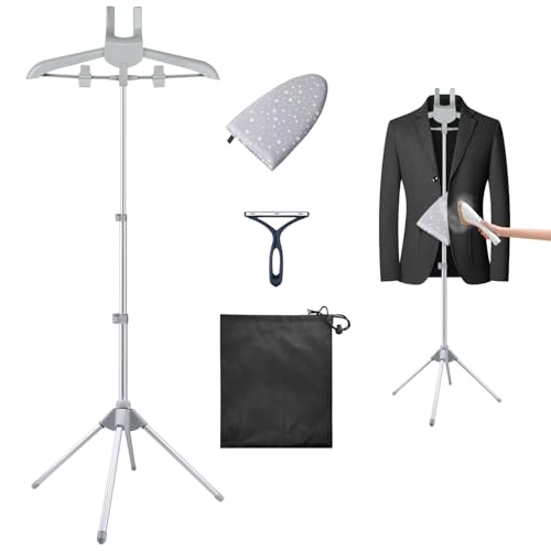 Toutoulee Foldable Garment Steamer Hanger Stand with Ironing Gloves, Adjustable Steamer Rack Included Lint Remover & Storage Bag 2 Clips for Suits Shirts Coats Portable Travel Home Use