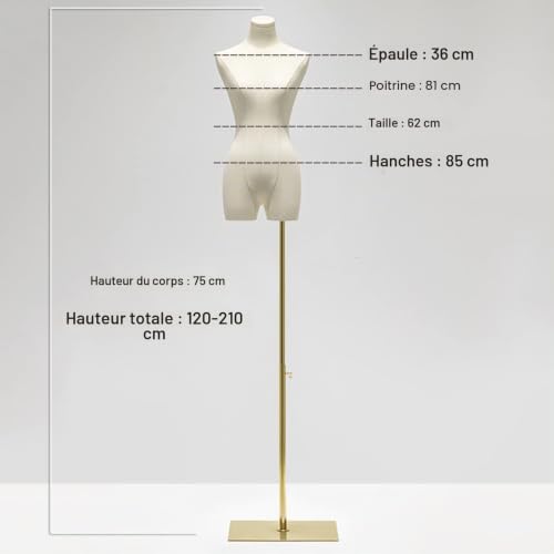 Women's Couture Mannequin on Stand Height with Metal Rectangular Base, Feminin Display Mannequin for Clothing, Dress Showcases, Window Shop (Colour: White, Size : A)