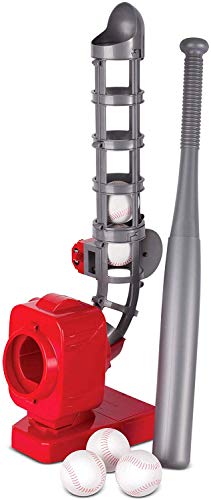 Ideas In Life Electronic Baseball Pitcher Machine Toy for Kids - Outdoor Batting Practice Training Sport Set with 5 Foam Soft Balls and Retractable Bat for Boys Girls