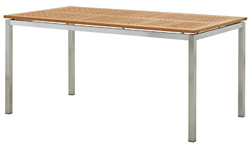 ALEOS. Gartengarnitur Edelstahl Batyline A-Grade Teak Holz Set Tisch 160x90 cm + 4 Sessel mit Batyline Bespannung Serie Kuba-BRAUN Gastroqualität – Bild 4