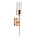 Effimero One-Light Wall Vanity Corridor Sconce Lamp, Copper with Clear Glass Cylinder Linea di Liara LL-WL31-CU