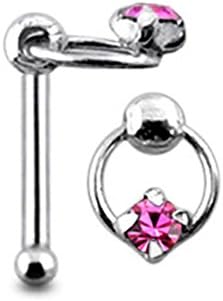 Pink Gem Claw Set on Moving Ring Sterling Silver Ball End Nose pin Body jewelry