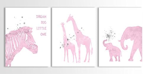 Zebra Wall Art, Dream Big Little One, Safari Animals, Wall Art For Girls, Set of Three Limited Edition Watercolor Art Prints