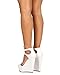 Breckelles EF52 Women Leatherette Peep Toe Ankle Wrap Wedge Sandal - White