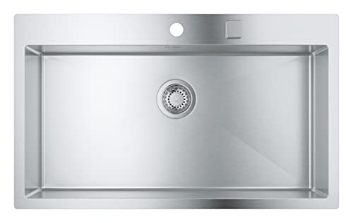 GROHE K800 - Küchenspüle (1 Becken, mit Aufsatz- oder Unterputzmontage, Ausschnitt: 831 x 495 mm, inklusive: Ablaufgarnitur, Siebkorb, Montageset), supersteel, 31584SD1
