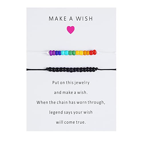 QIAMNI 2PCS Rainbow Rice Beads Rope Bracelet for Women Girls Kids Handmade Simple Personalised Best Friend Gift LGBT Jewelry