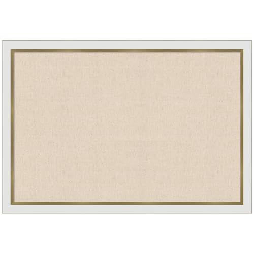 Kate and Laurel Framed Fabric Pinboard 39 x 27, Neutral Weave Printed Linen Mod…