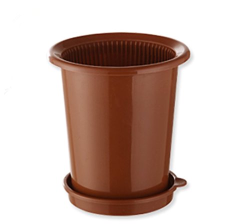 WDDH Garden Planter Pot, Plastic Net Cups Slotted Mesh Filter Plant Net Pot Bucket Basket for Hydroponics Orchids Garden with Tray (Brown)