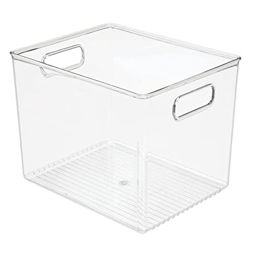 Photo 1 of mDesign Tall Deep Rectangular Plastic Office Supplies Storage Organizer Bin with Carrying Handles - Pads, Pens, Pencils, Dry Erase Markers, Highlighters, Sticky Notes, Ligne Collection, 4 Pack, Clear