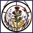 Decorative Hand Printed Stained Glass Window Sun Catcher/Roundel in a Scottish Flowers Design