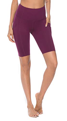 OVESPORT Women's Workout Leggings with Pockets High Waist Active Yoga Pants for Running Sports Fitness Gym (2208DK-Dark Berry,L)