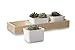Opps 3 Pcs 3.54 Inch White Ceramic Square Succulent/Cactus Plant Pot with Decorative Window Wooden Plant Container Box Tray