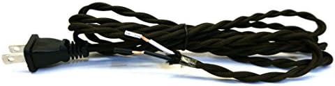 Dark Brown Twisted Rayon Cloth Covered Electric Lamp Cord with Polarized End Plug, Stripped Ends Ready for Wiring
