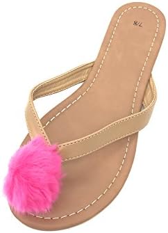 P26 Womens Fashion Flip Flop Sandals Slide Shoes (7/8, Tan/Fuchsia)