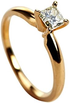 18k Yellow Gold 0.45 ct Princess Shape GIA Certified Diamond Ring ( N COLOR, SI2 CLARITY ) Ring Size 6