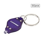 LUMAND Pack of 50 Uv Mini LED Flashlight Torch Light Lamp Keychain Id Currency Passports Detector Gift (50PCS, Purple)