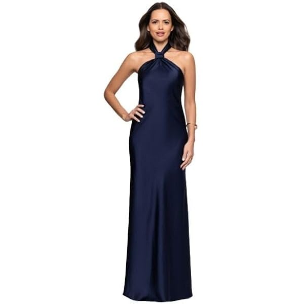 Amazon.com: Betsy & Adam Women's Long Halter Neck Sleeveless Gown with  Rhinestone Straps, Navy, 4 : Clothing, Shoes & Jewelry