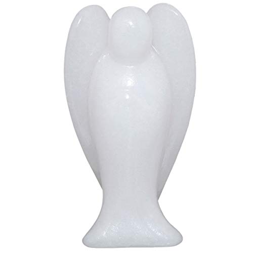 mookaitedecor 3 Inch White Jade Crystal Guardian Angel Gemstone Carved Figurine Statue Home Ornament, Healing Crystal Gifts, Love Peace Lucky Charm Stone Angel for Reiki Chakra Decoration