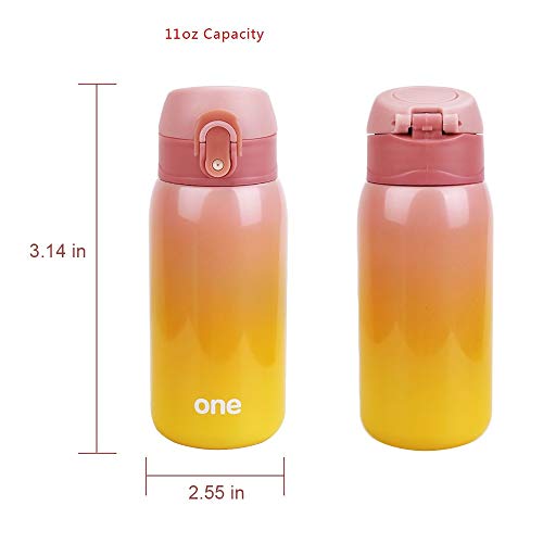 Kids Water Bottle Thermoses Rainbow Water Bottle Cup Metal Stainless Steel Vacuum Insulated Water Flask for School Kids Girls Lunch Box Leak Proof BPA Free No Straw (Pink-Yellow 11oz)