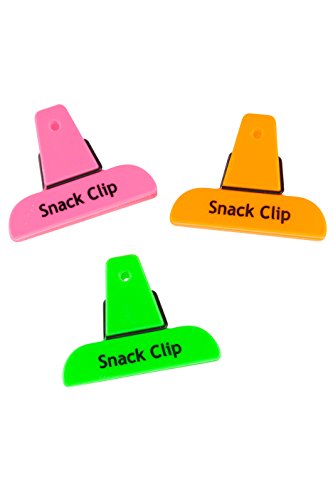 Good Living 3-Piece Set of Mini Neon Snack Bag Clips with Hanging Hole, 2-pack (2 sets, 6 Clips in Total)