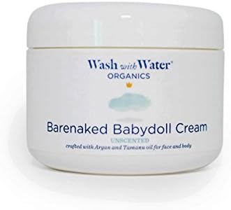 Wash with Water All Natural Organic Skin Care Body Butter Body Cream: Certified Organic + Cruelty Free - Barenaked Babydoll Unscented 8oz.