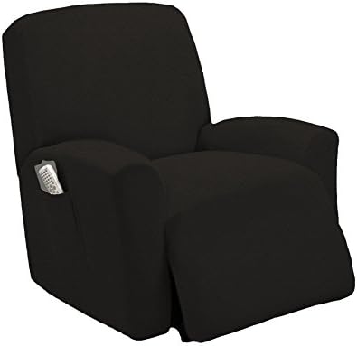 Queen Linens One Piece Stretch Recliner Slipcover, Stretch Fit Furniture Chair Recliner Lazy Boy Cover Slipcover, Estella (Black)