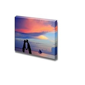 Canvas Prints Wall Art - Silhouette of a Young Bride and Groom in Beach on Sunset Background, Shot in Boracay - 12" x 18"