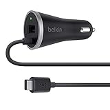 Belkin USB-C Car Charger with Hardwired USB-C Cable (4ft/1.2m / 15 Watt) for Samsung Galaxy S10, S10+, S10e, Google Pixel 3, Nintendo Switch and More