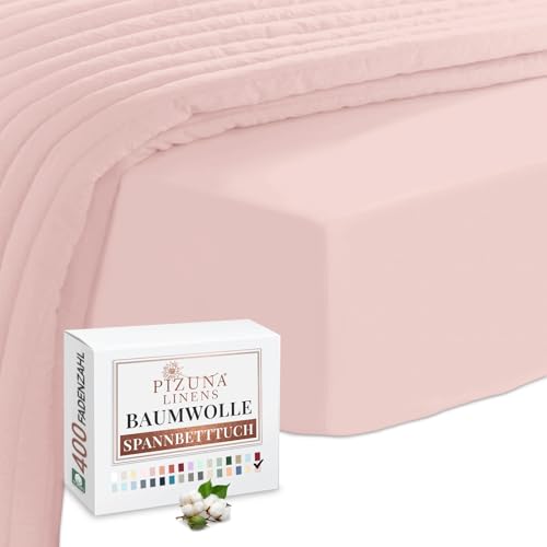 Pizuna 400 Fadenzahl Spannbetttuch 150x200-160x200cm Licht Rosa,100% Langstapelige Baumwolle Spannbetttuch, Weiche Mako Satin-Webart passt bis zu 40cm