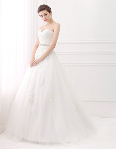 ScelleBridal Sweetheart Strapless A-line Lace Appliques Wedding Dresses for Bride Ivory 14 - Thumbnail 3
