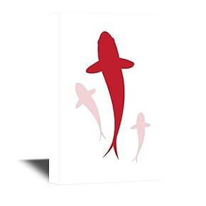 Japanese Culture Canvas Wall Art - Japanese Minimalism Painting of Carps - Gallery Wrap Modern Home Art | Ready to Hang - 12x18 inches