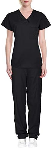 Green Town Women's Solid Medical Scrub Set V-Neck Top Cargo Pants