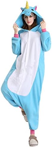 Cosplay Flannel Anime Cartoon Unicorn With Cute Wings Onesie Adult Pajamas (Medium, Blue)