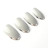 24pcs Noble Grey with Sliver Side False Nails Oval Short Full Cover Artificial Nails with Glue Sticker