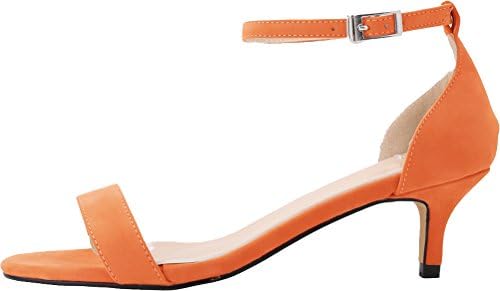 CFP YSE-105-1RB Womens Cozy Breathable Street Vogue Daily Lissom Crafted Pump Elegant Charming Sandals Mid Kitten Heel Anti-Skid Simple Snug Ankle Wrap Buckle Open Toe