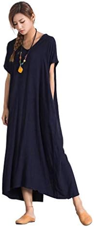 Sellse Women's Linen Loose Summer Large Size Long Dress Plus Size Cotton Clothing