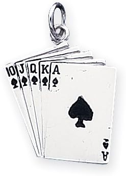 Quality Gold Royal Flush Enameled Charm, Sterling Silver