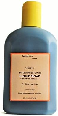 Exotic Care All Natural Organic Skin Detox Activated Charcoal Face and Body Wash Liquid Soap SulfateFree Sweet Orange 10fl oz.