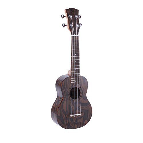 Pyle Mahogany Wood Soprano Ukulele - Flamed Brown Body, Black Walnut Fingerboard and Bridge - Standard 4 String Starter Hawaiian Uke Guitar Easy for Beginners to Learn and Play - PUKT55