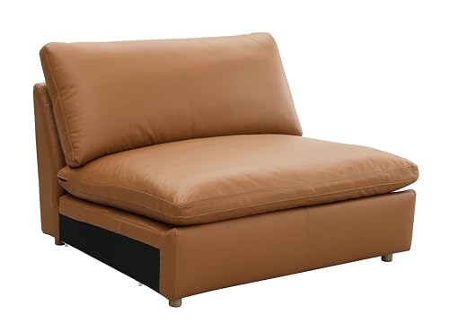 Acme Brighton Contemporary Top Grain Leather Upholstered Ottoman in Tan