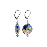 Gem Avenue Sterling Silver Floral Cloisonne Bead with Swarovski Elements Sapphire Color Crystal Handmade Drop Earrings