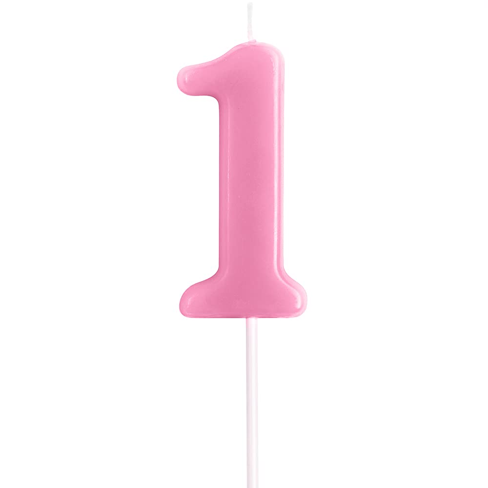 Photo 1 of eusbon 1st Birthday Candle, 2.76” Big Size Number Candle for Cake Decoration, Birthday Party, Wedding Anniversary, Pink (Number 1)