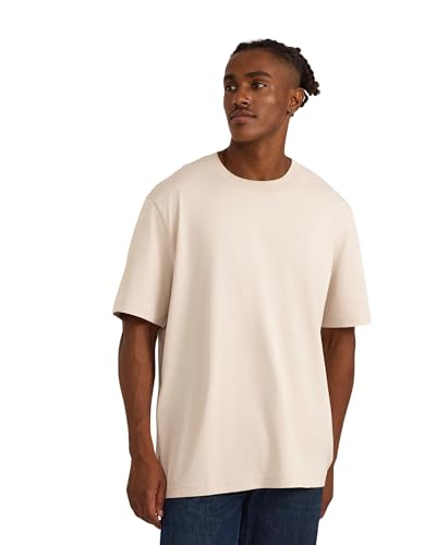 Organic Basics Men's True Heavy Boxy Fit Cotton Short Sleeve Tee Shirt, Sandsto…