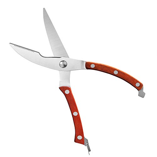 Heavy Duty Stainless Steel Kitchen Shears With Spring Loaded Wood Handle And Professional Blade Poultry scissors For Spatchcock Turkey Lobster And Bone By Proshear (Red) - Thumbnail 2