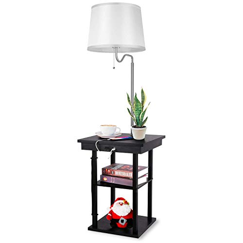 Albrillo Nightstand Floor lamp with Outlet and 2 USB Charging Ports, Mid Century Table with Shelve and Swing Arm for Bedroom, White - Thumbnail 7