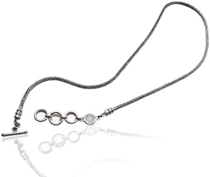1974 Sterling Silver Artisan Chain Necklace With Faceted Moonstone Adjustable Toggle Clasp, 20"
