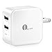 1byone 2.4A 24W Dual USB Wall Charger with Smart Charging Technology, Foldable Plug for iPhone, iPad, Samsung Galaxy, HTC, Nexus, Moto, Blackberry and More, White